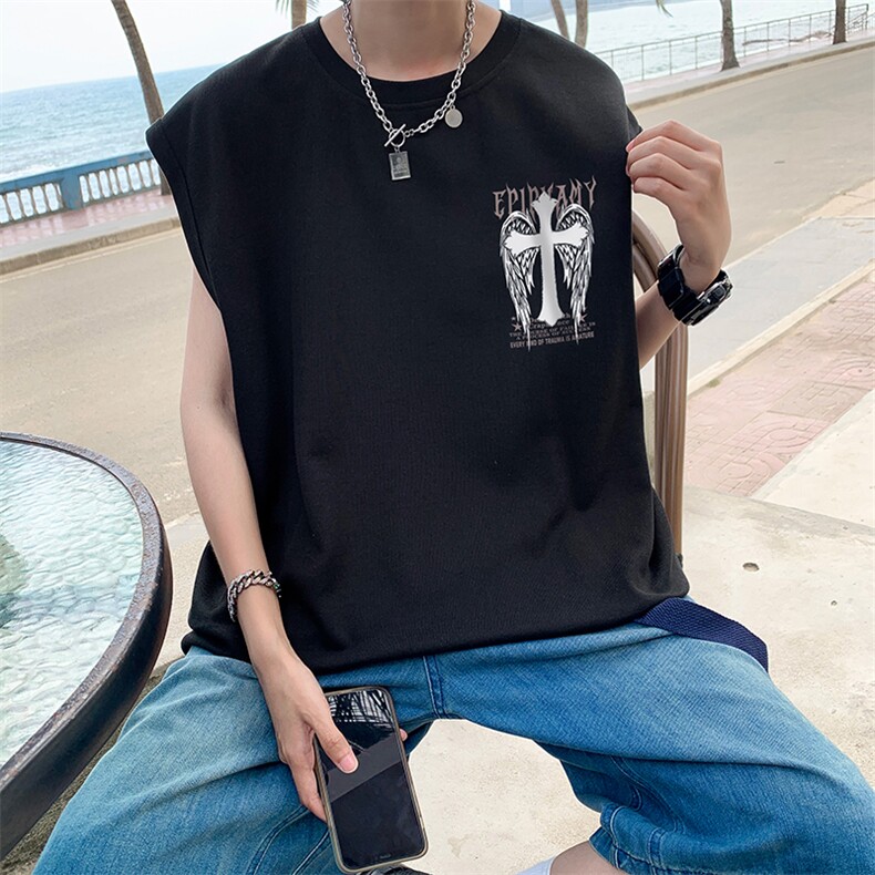 B239-1229-P23夏季男装背心/马甲/坎肩美式翅膀十字架印花无袖T恤,男装背心/马甲,星座514-2(原B239)