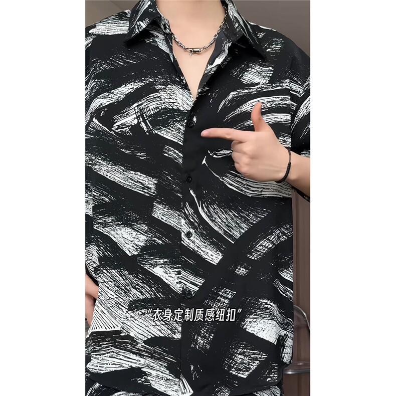 短袖衬衫男+短裤男套装男100%聚酯纤维M-5XL大码TZ78716P50控98,男装牛仔裤,星座226-1