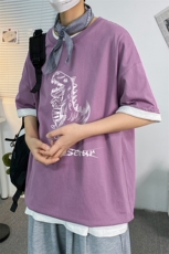 港风夏新款小恐龙印花宽松圆领短袖上衣男T40P25控38，男装T恤，电商A268A