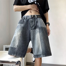 牛仔短裤男拼色高街帅气2026夏季新款ins宽松百搭五分裤RK453-P49，男装牛仔裤，星座412
