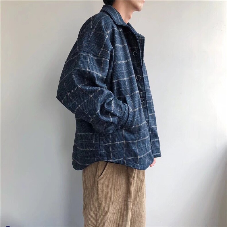 春秋季新款美式复古格子夹克男女同款毛呢休闲外套AA36-P62,男装夹克,星座208-5
