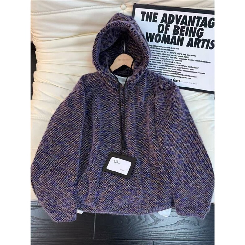 莫奈紫扎染提花卫衣男款冬加厚美式cleanfit高级感外套WY249P65，女装短外套，星座1013-5