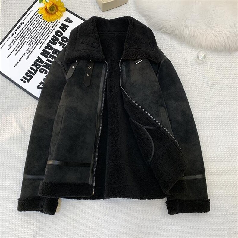 68802-P208皮毛一体外套冬季加绒加厚皮衣夹克羊羔绒男士大衣复古图片