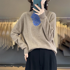 时尚潮流通勤长袖单件2024年秋冬季202323青花瓷堆堆领羊毛衫，女装羊毛衫，丽特绒