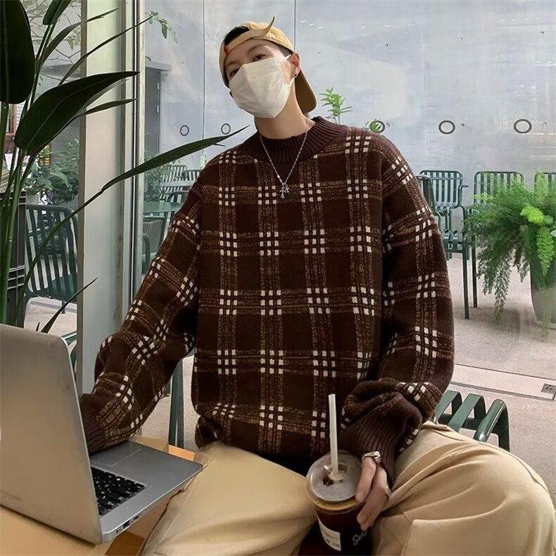 美式圆领毛衣男慵懒风休闲鹿毛绒针织衫M7313-P50,男装针织衫/毛衣,星座1109-3