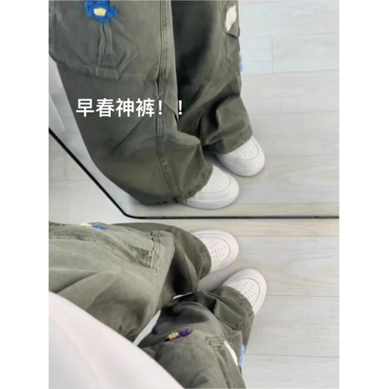 港风日系复古刺绣大口袋工装裤早春炸街高腰阔腿休闲裤ZK3886-P75,男装休闲裤,星座313A(原308A-2)