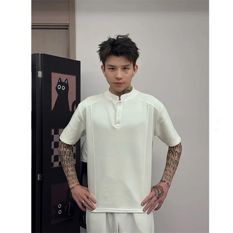 2025夏季新款品质亨利领短袖休闲正肩T恤PT803-特p25,男装T恤,星座508（原C305）