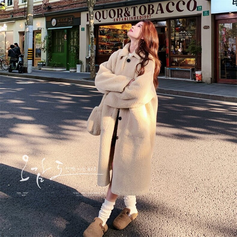 现货【买家秀已更新】杏黄翻领皮毛一体外套配包包8163-P215-K318,女装皮草,2C137