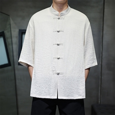 夏季风盘扣七分袖衬衫男士大码上衣CS2501-P6578，男装T恤，电商A008