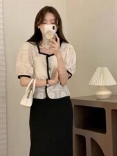 夏季新款小香风珍珠扣提花小衫，其它，L·H·X