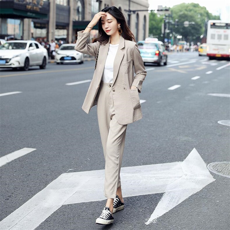 简约气质纯色潮流韩版2021年秋季显瘦优雅两件套,女装套装/套裙,辉之琳