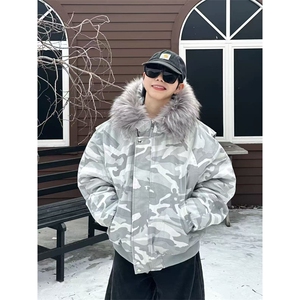 网图 美式复古迷彩座山雕棉服男女冬季加厚保暖外套情侣图片