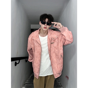 美拉德棕色皮衣外套男款立领短款机车夹克美式复古cleanfit棒球服图片