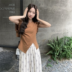 夏季阔腿裤针织体恤衫时尚两件套女图片