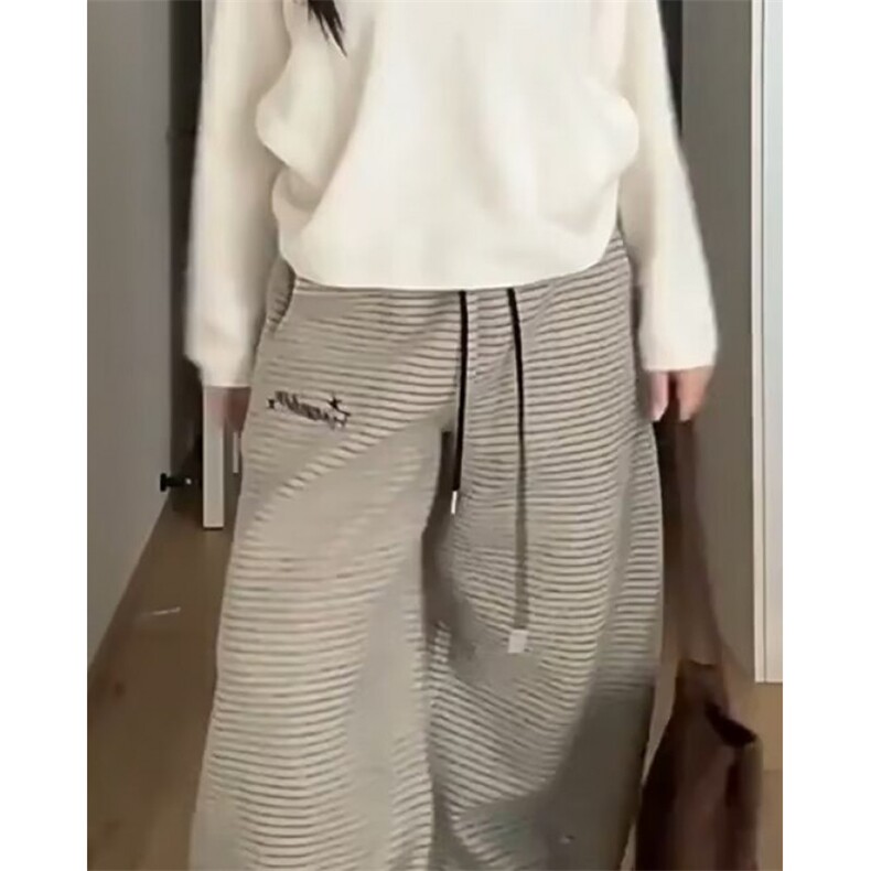 阔腿裤女春秋垂感宽松bf慵懒黑白斜条纹休闲直筒运动裤KN128,女装休闲裤,星座1116A（原606A-3）
