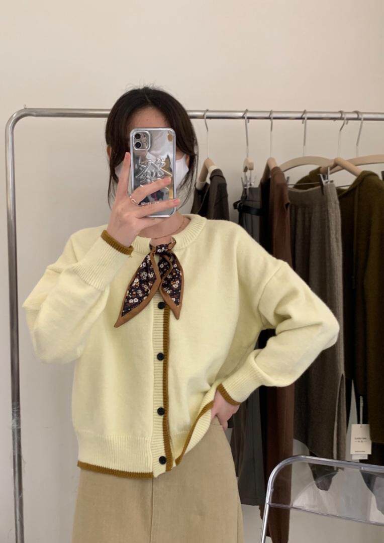 388拼色丝巾毛衣开衫，女装针织衫/毛衣，Lucky Lee