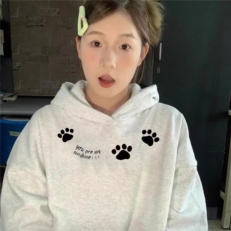 C0240-P55秋冬印花卫衣女趣味猫爪连帽宽松上衣可搭情侣,女装卫衣/绒衫,星座617A-2