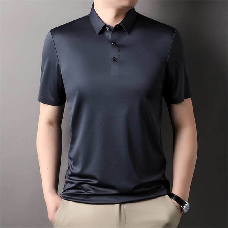 冰丝短袖T恤男夏季凉感时尚纯色宽松休闲薄款Polo衫男半袖潮,男装Polo衫,电商B212（原钱塘6029）