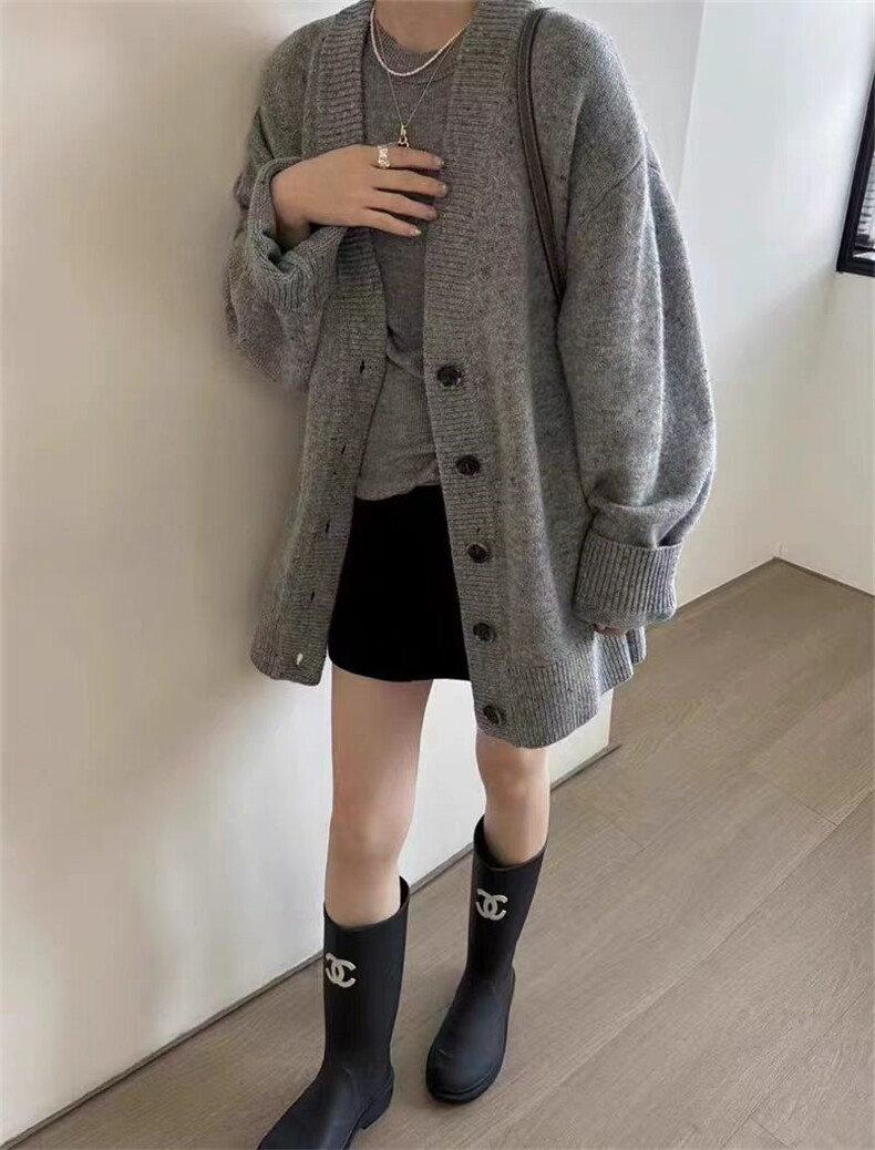 秋季新款舒适显瘦时尚百搭五扣无兜开衫外套,女装羊毛衫,恒恩羊绒