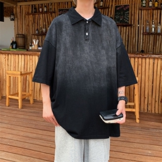 抖音品质2023夏季大码短袖polo衫男休闲水洗渐变T恤XP77066-P45，男装Polo衫，电商A042