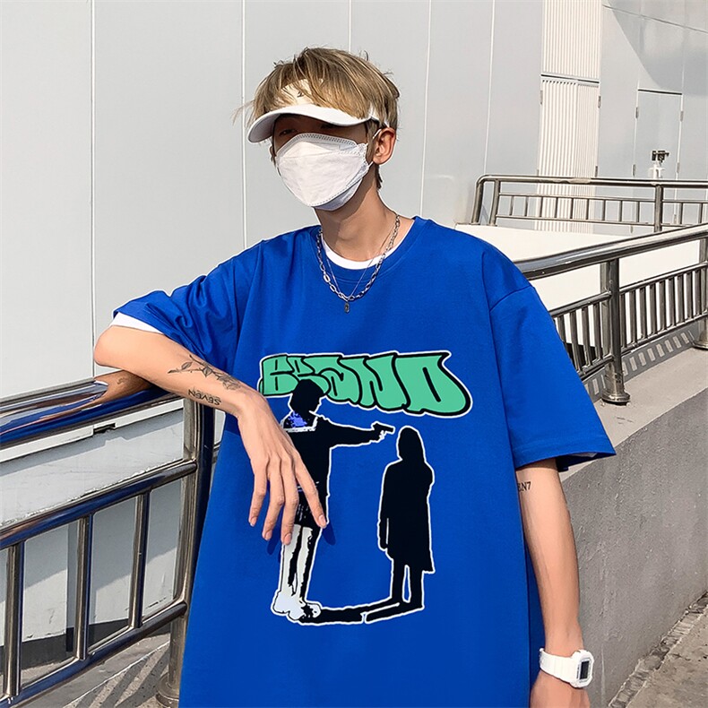 B239-1263-P28人像创意字母印花夏季重磅落肩袖短袖t恤美式,男装T恤,星座514-2(原B239)