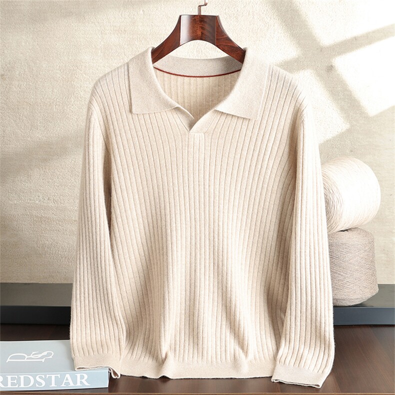 2025年秋季新款百搭男士抽条长袖海鸥领羊绒衫，男装羊绒套衫，绒之心羊绒