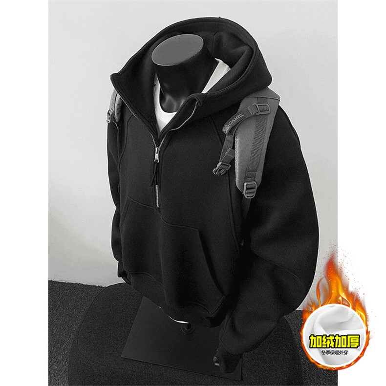 480G重磅加绒硬挺boxy男女秋冬美式高街结构半拉链卫衣开衫厚外套，女装短外套，电商A486-1