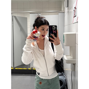 KOIISLE 美式复古十字架印花开衫卫衣女早秋宽松百搭短款辣妹上衣图片