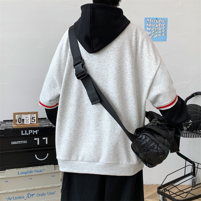 抖音得物高品质2023秋上新青少年绣花假两件连帽卫衣男7282-P90,男装卫衣,电商A441-1