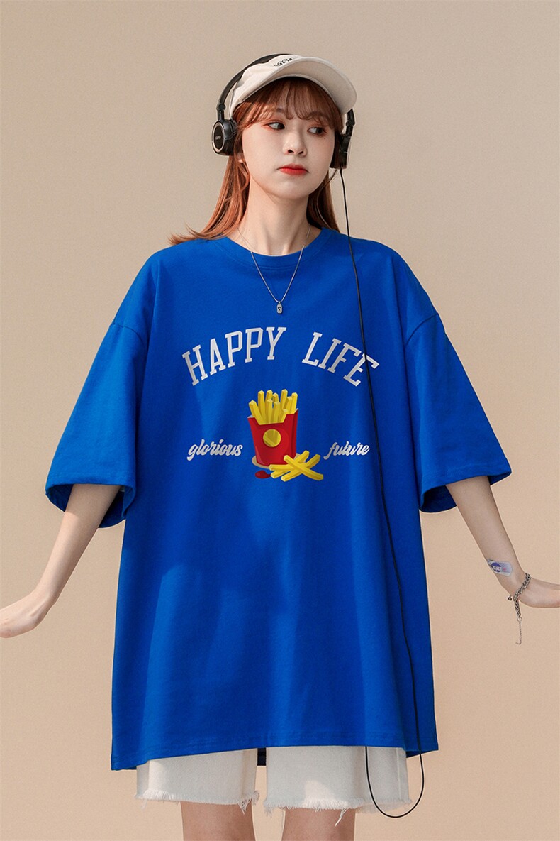 中性夏季简约小薯条印花百搭情侣短袖圆领T恤T1026P25控38,男装T恤,A247A