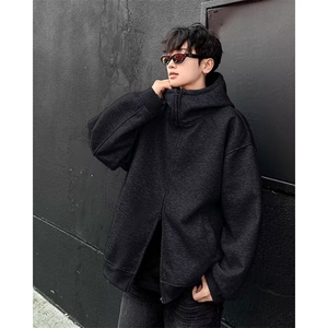 廓形连帽开衫卫衣外套男春秋季2024简约宽松休闲慵懒拉链EG126图片