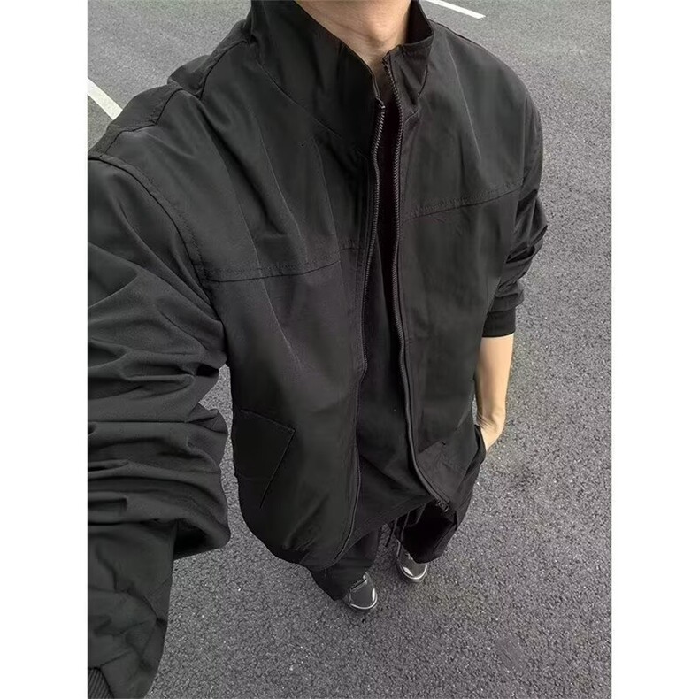 D60-P46黑色美式教练飞行夹克男款高级感痞帅硬汉外套廓形,男装T恤,电商B323A
