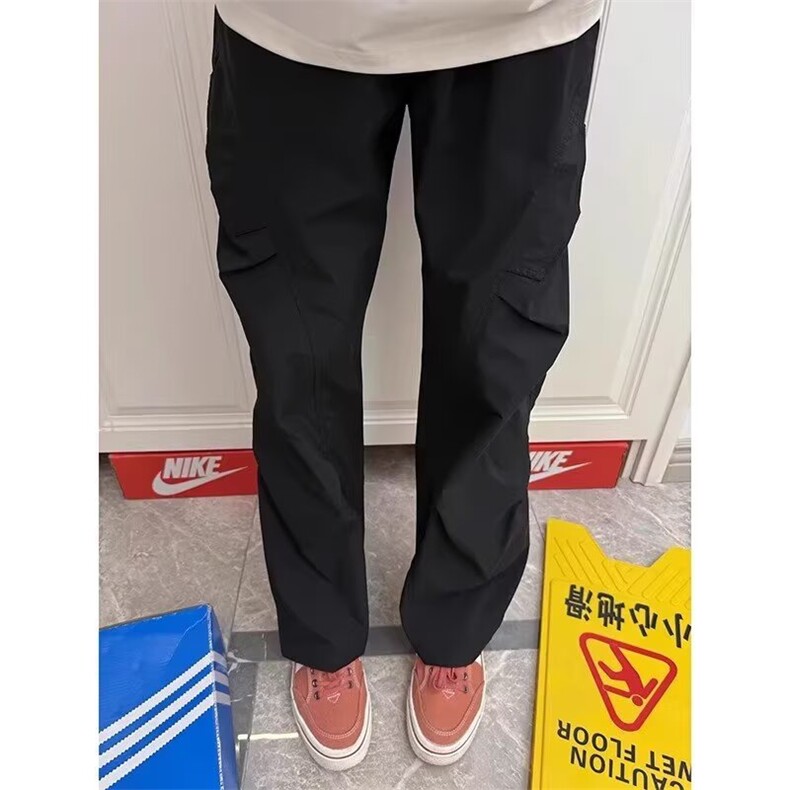 美式微喇裤子男款黑色斜切软壳冲锋裤防风防水户外运动休闲直筒裤,男装防晒衣,星座1210-1
