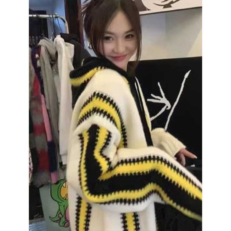 美式慵懒风oversize撞色条纹毛衣男女秋冬情侣高级感连帽针织外,男装针织衫/毛衣,星座1210-1