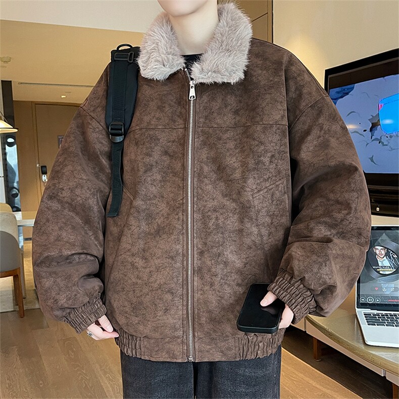 座山雕男装冬季美式加绒加厚夹棉皮衣外套潮情侣款XZ102B-1P115,男装皮衣,星座102B-1