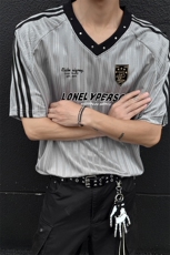 韩式休闲潮流痞帅条纹球衣宽松运动风时尚短袖T恤HY795TP35控58，男装T恤，电商A102B