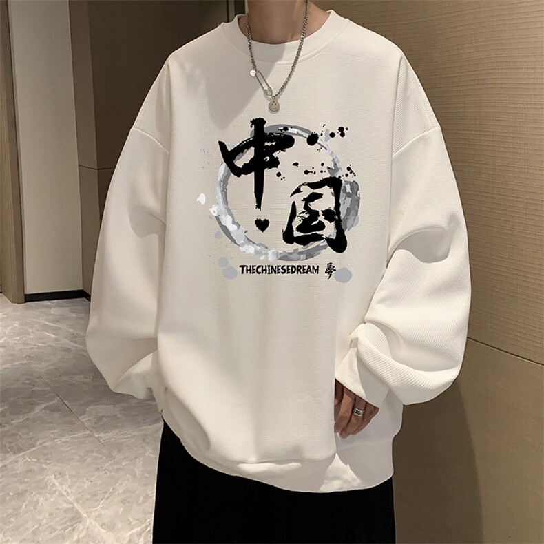 华夫格卫衣圆领卫衣男大码长袖t恤男外套HW76134-P30加绒款-P40,男装卫衣,电商A040