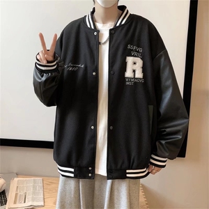 潮流夹克潮男春季毛呢拼皮夹克J51P63图片