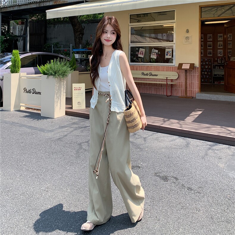2026针织上衣+设计感杏色高腰阔腿裤女夏版型超好宽松垂感套装，女装套装/套裙，艾米莉亚