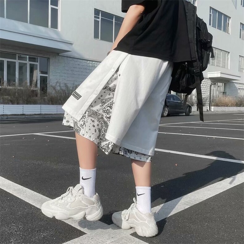 夏季假两件短裤男ins潮牌嘻哈腰果花裤子港风宽松五分裤DK522-P28,男装休闲裤,星座1008