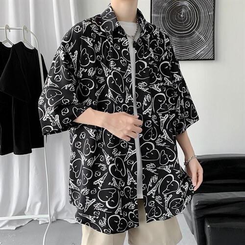 短袖衬衫男港风日系夏季新款休闲潮ins痞帅衬衣A161-2-CT508-P45,男装T恤,电商A161-2