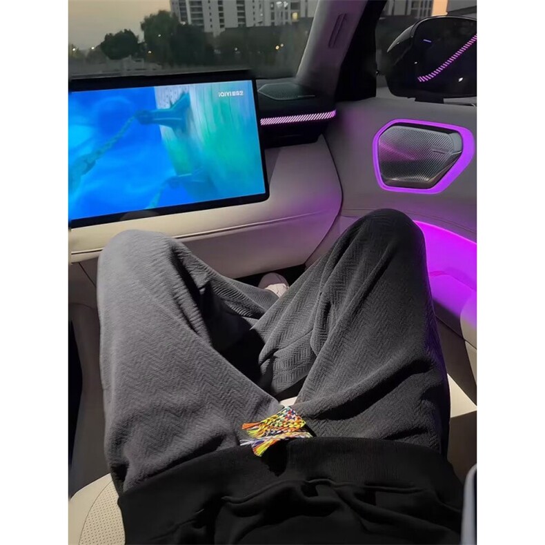 麦穗纹提花裤子男款秋冬设计感加绒加厚卫裤垂坠感直筒阔腿休闲裤,男装休闲裤,四季星座505