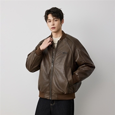 2025美式嘻哈PU皮机车服外套男潮牌宽松防风飞行员棒球服夹克，男装夹克，电商D215