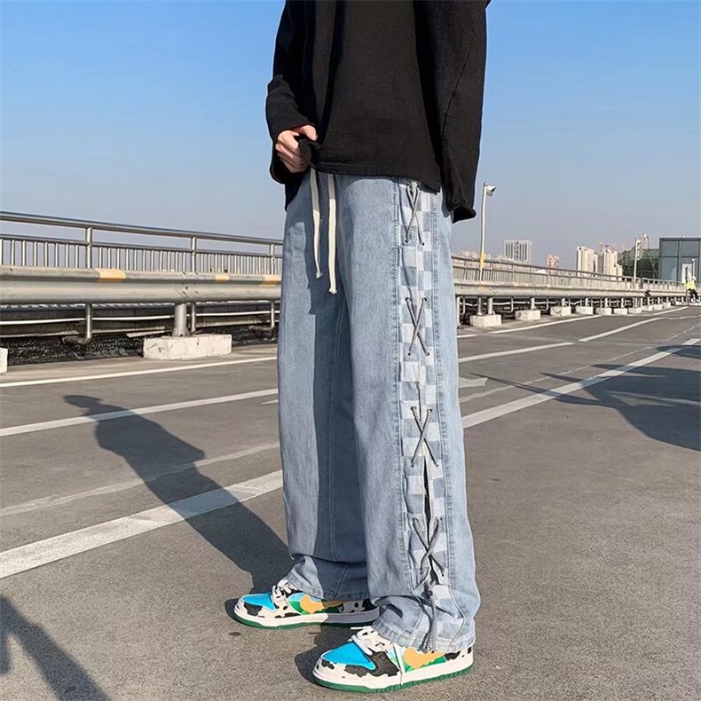 hiphop炸街裤子高街ins潮美式牛仔裤系绳男A91P48,男装牛仔裤,星座1116-2