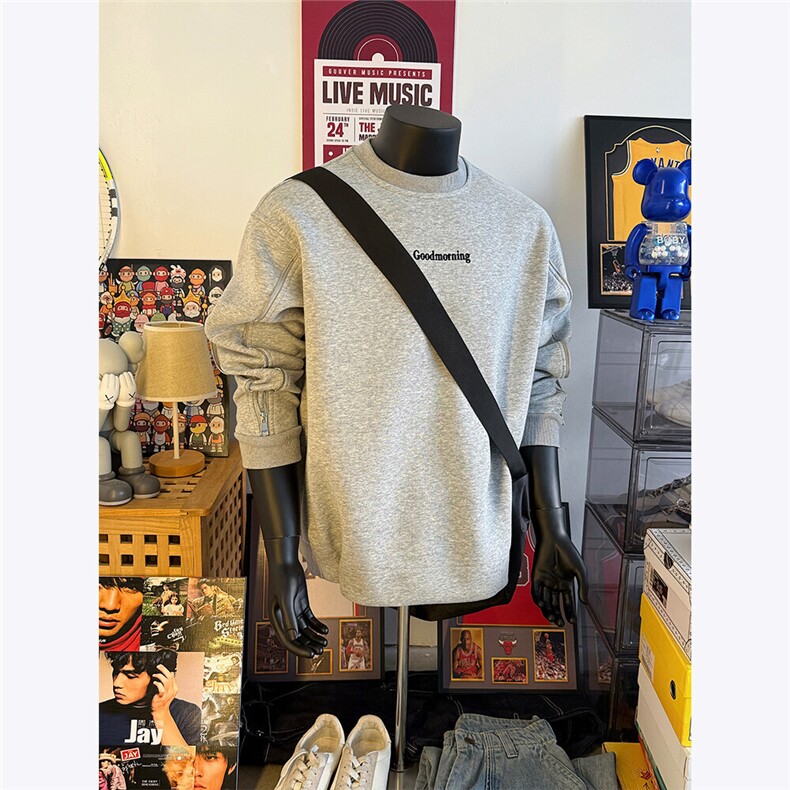 假模图400克重磅美式刺绣拉链装饰圆领套头卫衣外套男士春装P63，男装卫衣，电商C306-1