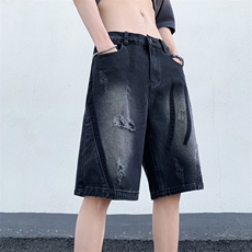 B221美式ins高街暗黑小众情侣款休闲牛仔短裤LK23090-P55控78，男装牛仔裤，电商B221