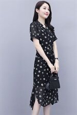 女士真丝桑蚕丝衬衫连衣裙女夏2024新款中年妈妈显瘦气质波点裙子，女装连衣裙，素月