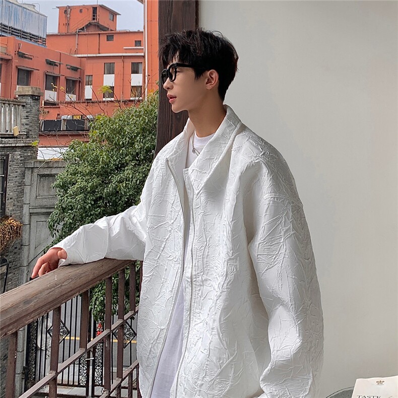 1秋季新品潮男装复古褶皱高级感哈灵顿外套休闲夹克男JK8742P75，男装夹克，星座226-2