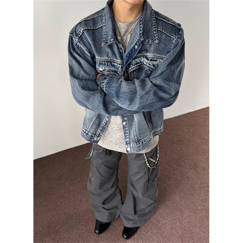 慵懒流行新款时尚潮流解构侧边双拉链水洗牛仔外套文艺JK17,男装工装外套,星座1116A（原606A-3）