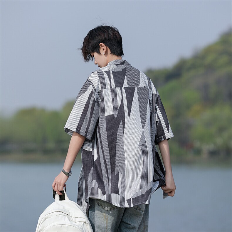 C06-P30M-7XL夏季新款大码潮牌印花短袖衬衫衬衣,男装衬衫,星座109-1